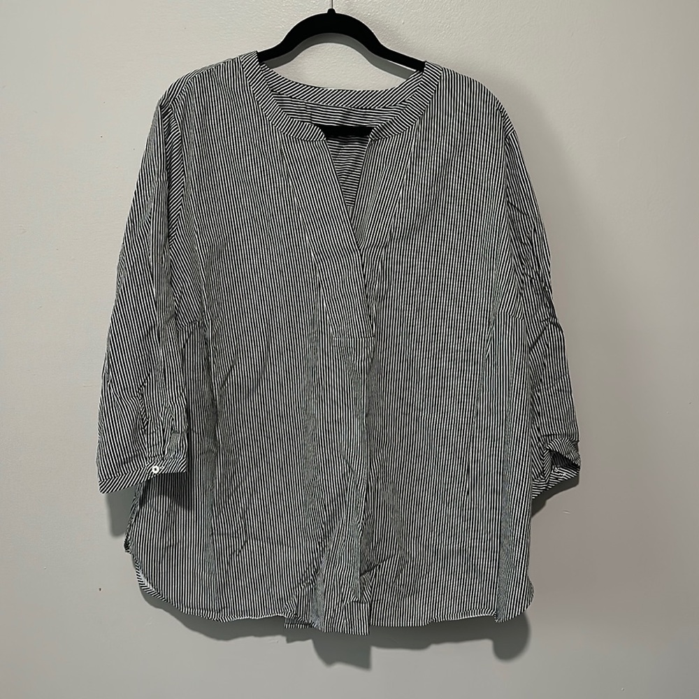 Talbots 3/4 Sleeve Navy and White Striped Tunic Blouse Size 3X